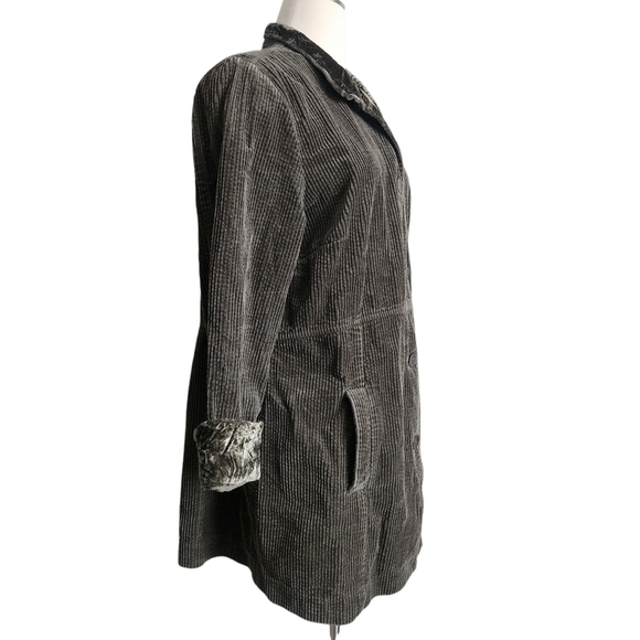 EUC J.JILL OLIVE GREEN PREPPY CORDUROY PEPLUM BACK MANDARIN COLLAR CHORE COAT LT - Picture 7 of 13